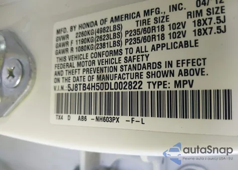 2013 Acura Rdx z USA, uszkodzony, nr VIN 5J8TB4H50DL002822